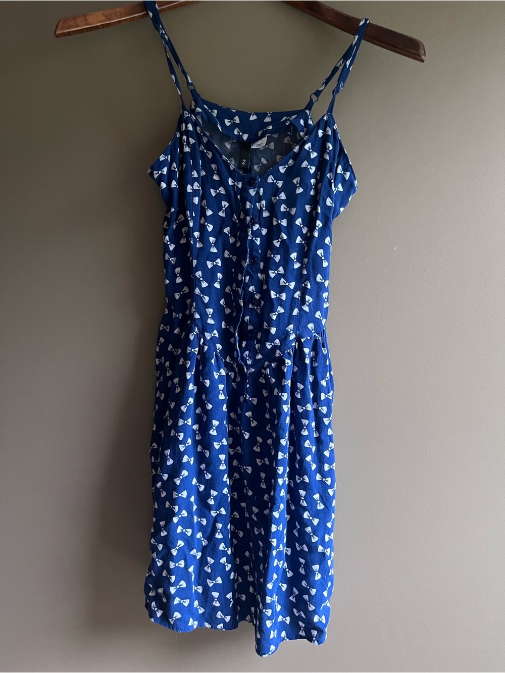 H&M Royal Blue Bow-Print Spaghetti Strap Mini Dress